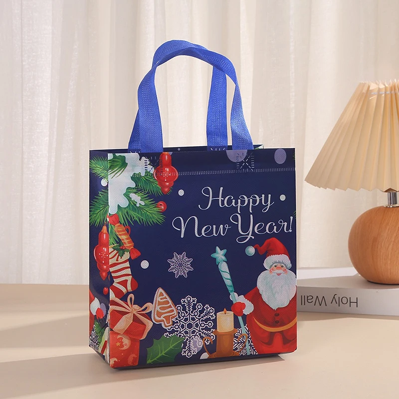 2Pcs Dark Blue Christmas Gift Bags | Cartoon Santa Elk Printed Non-Woven Handbags | Fol... - SKU CGB01822 - UGI Packaging