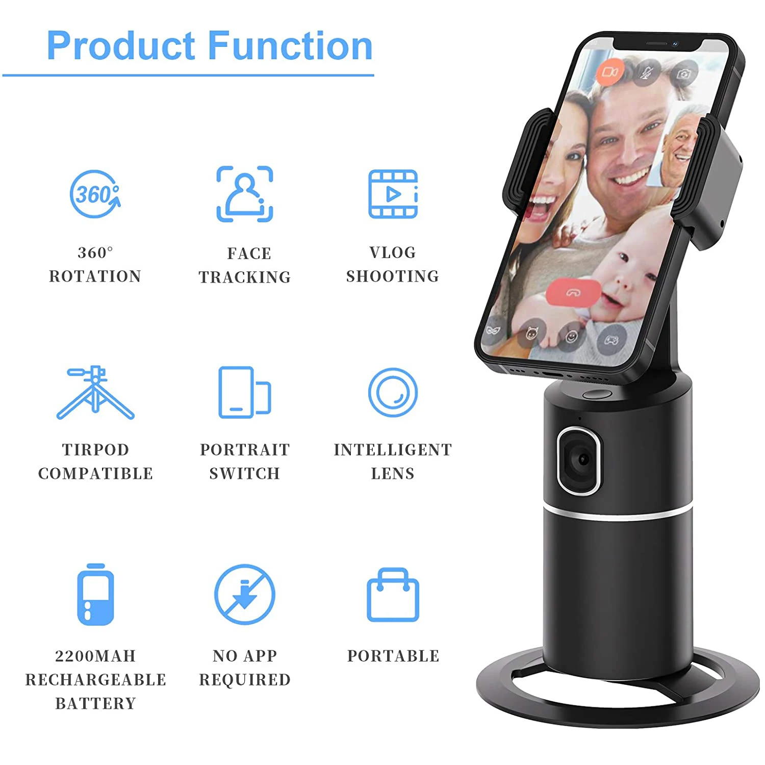 AI Smart Selfie Stick 360&deg; Auto Face Tracking Gimbal For video Live Recording Rotation Stabilizer Tripod Phone Holder