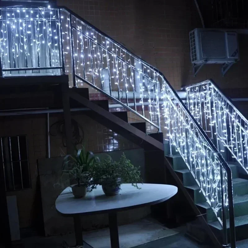 LED String Lights 4Mx0.6M Curtain LED Icicle String Lights EU Plug Christmas Garland Droop Light Wedding Garden Street Outdoor Decorative Lighting