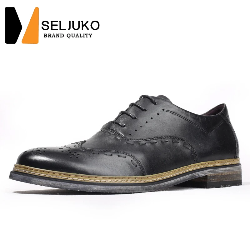Europe And the United States Goodyear Craft Men's Leather Shoes Brock Oxfords Carved Handmade Leather Shoes Business Formal Shoe