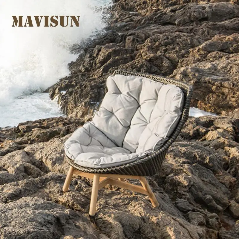 Outdoor Reclining Bed With Coffee Table Combination Teak Rattan Single Sofa Garden Furniture Balcony Leisure Villa Patio Chair