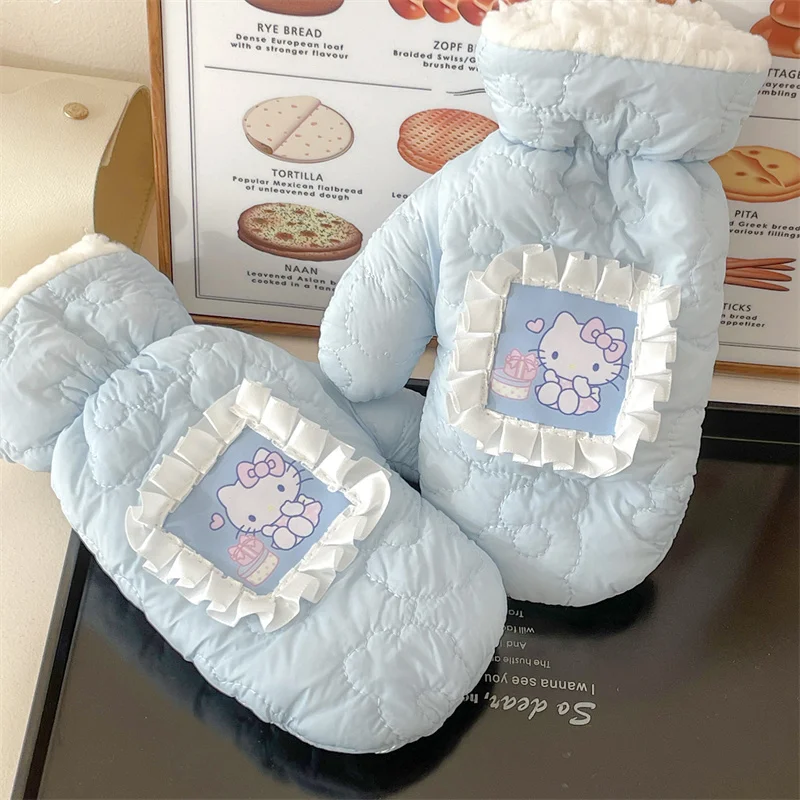 

Autumn/Winter Cartoon KTCat Plush Gloves for Girls and Winter Warm and Thick Gloves for Students Hanging Neck Riding Gloves