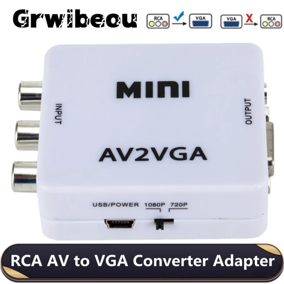 

Grwibeou AV to VGA Converter 1080P Mini RCA to VGA Video Adapter With 3.5mm Audio jack AV2VGA / CVBS + Audio to PC HDTV Adapter