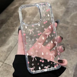 Cartoon Pink Cherry Glitter Clear Phone Case with Small Bow Design - iPhone SE (2020) (Transparent)