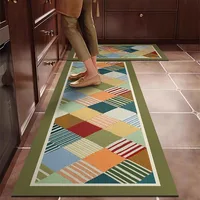 PVC Kitchen Carpet Waterproof Leather Floor Mat Oil-proof Non-slip Long Foot Mats Color Stripes Ethnic Style Home Decoration Rug 2
