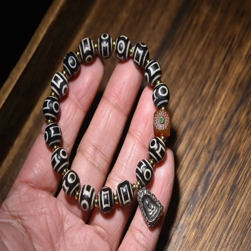 

1pcs/lot Tibetan boutique pure old material noble multi treasure day beads agate inlaid beads hand string bracelet