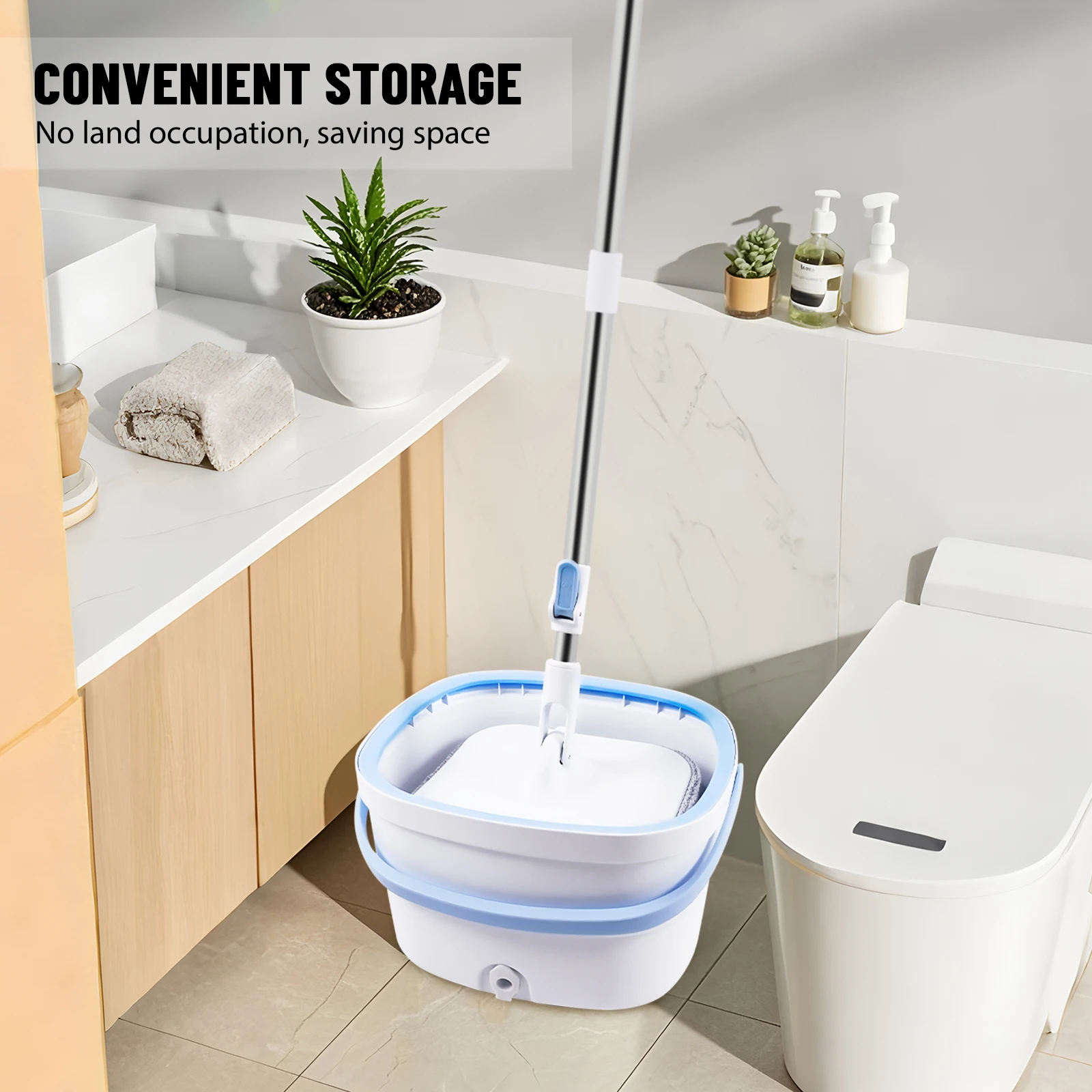 360 ° Rotierender quadratischer Mopp, Mopp- und Eimer-Sets, trennendes Schmutzwasser aus reinem Wasser zum Reinigen von Bodenbesen und Utensilien – Detail 2
