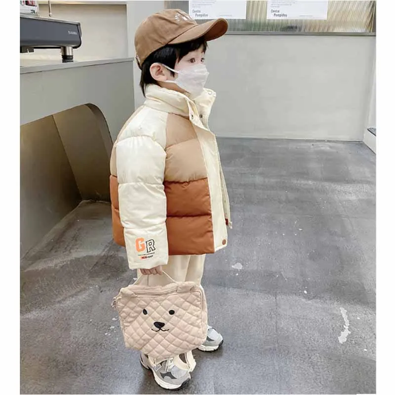 Winter Coat Boys Down Cotton Clothes Girls Thickened Jacket Children's Warm Anti-cold Outerwear New Standing Collar Tops 3-8Y