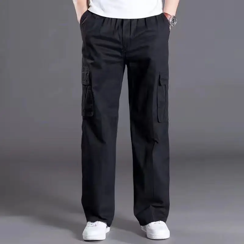 Cargo Pants Men Casual Pants Men's casual trousers cotton overalls elastic waist full len multi-pocket plus fertilizer XL men's clothing big size cargo pants