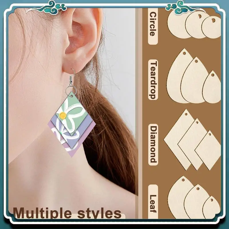 Premium 120Pieces Unfinished Wooden Earrings Blank Wood For Earring 4 Shapes For Wooden Earring With Hooks & Jump Rings