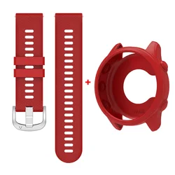 Silicone Strap with Protective Case - Premium Replacement Watch Band - Forerunner 255 265 (Red)