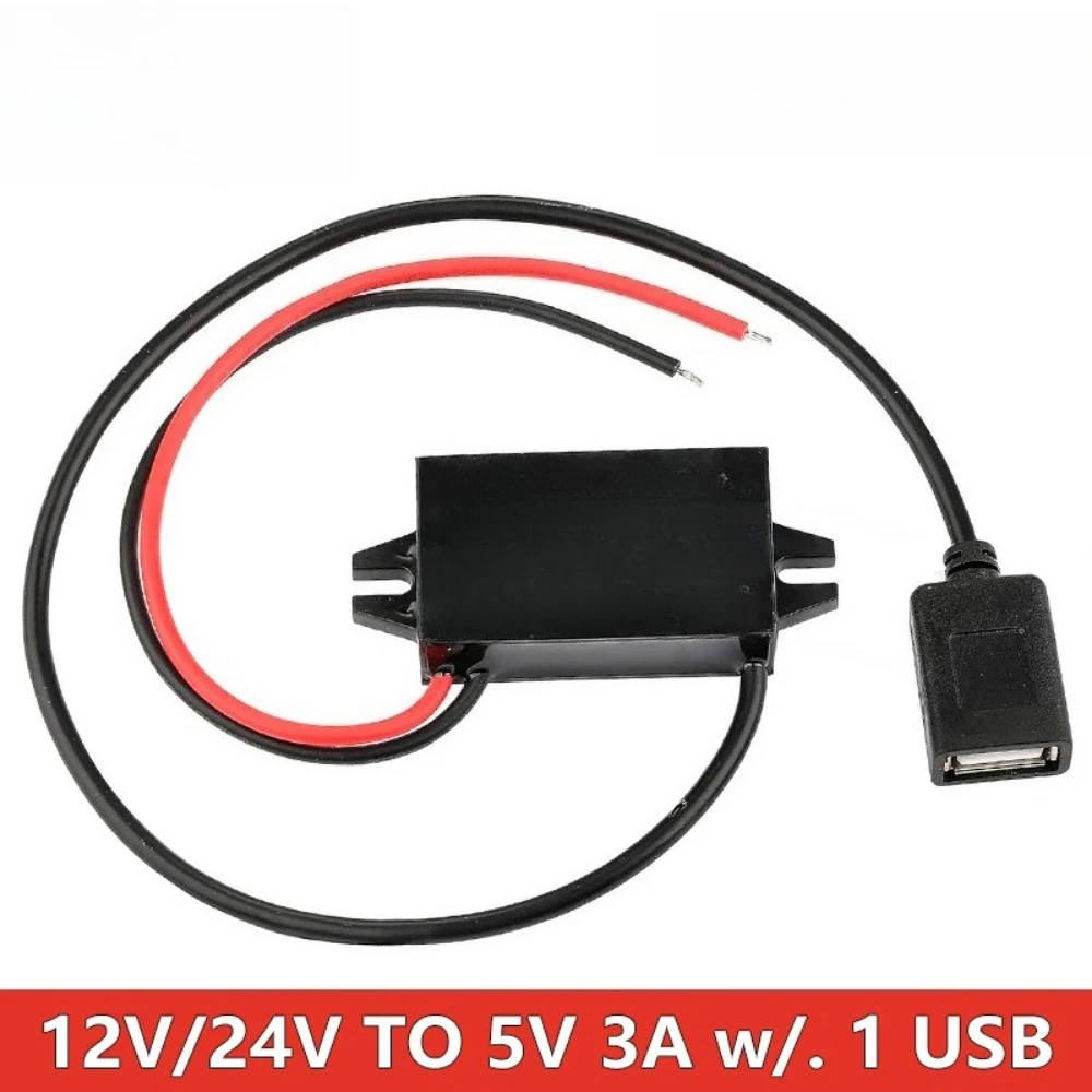 DC-DC 12V 24V에서 5V 3A 15W로 스텝다운하는 차량용 전원 컨버터, 역방향 보호 기능이 있는 타입-C USB 전원 공급 출력 어댑터