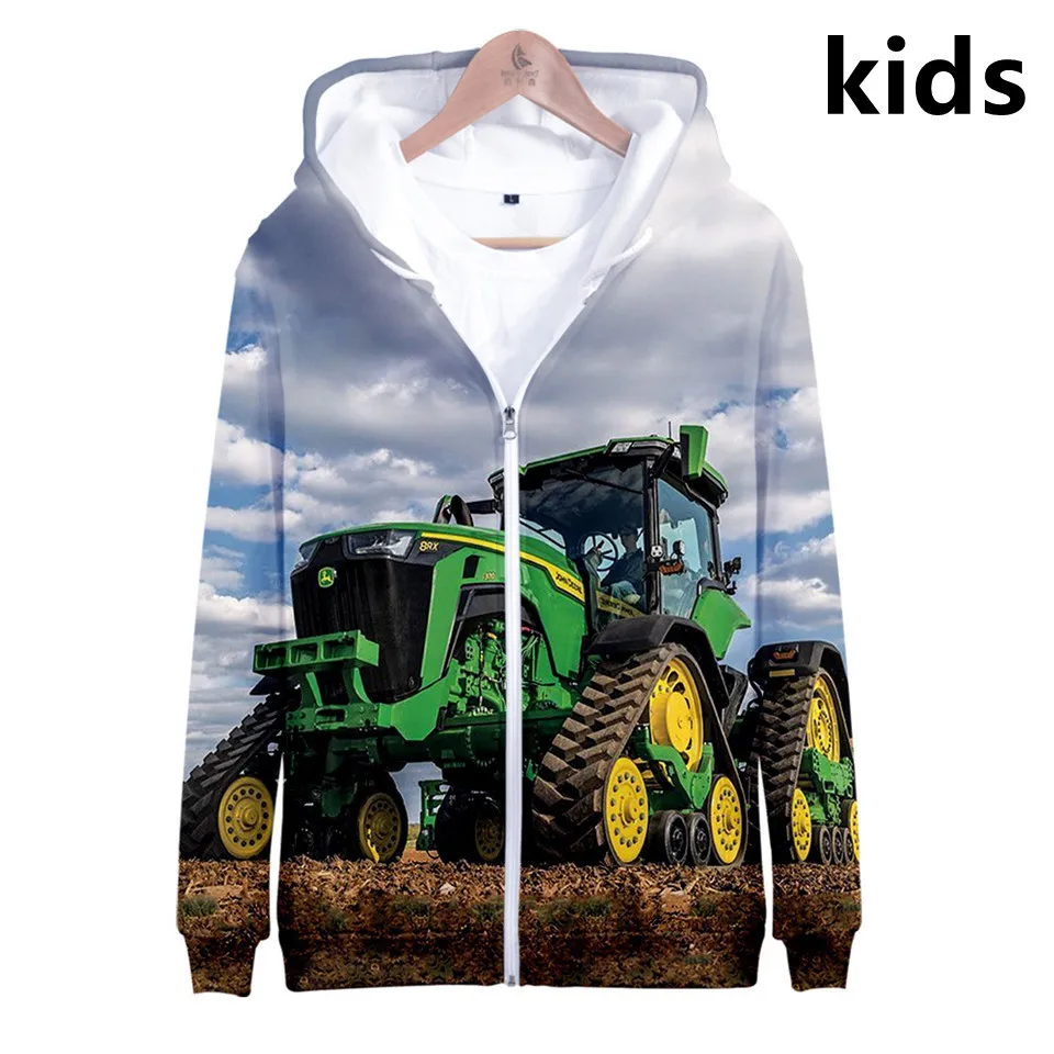 

3 To 14 Years Kids Hoodies Boys Girls Harajuku Cartoon Jacket Tractor Pattern 3D Print Hoodie Sweatshirt Children Clothes