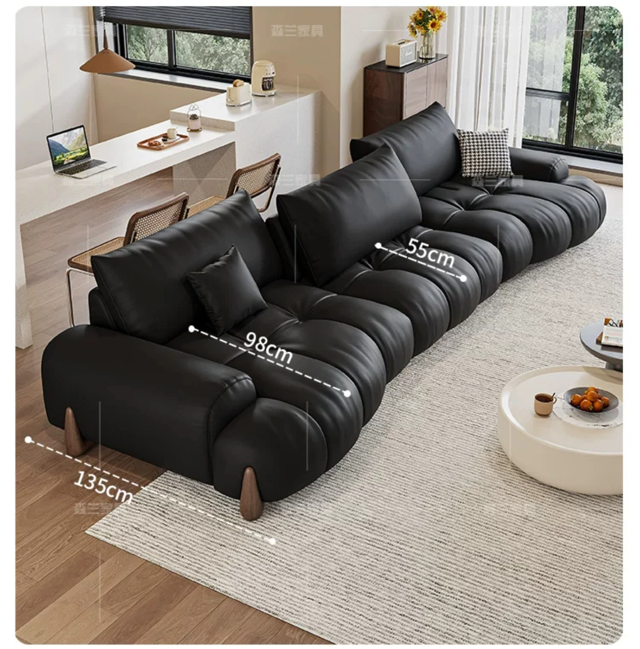 Retro first-floor leather sofa living room online celebrity Puff Italian minimalist small apartment special-shaped large sitting