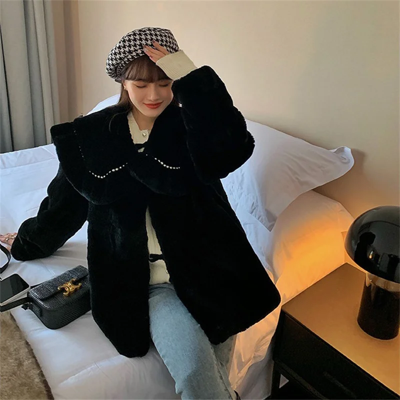 Winter Ladies Imported Fur Coat Luxury Imported Rex Rabbit Fur Warm Coat Lotus Collar Design Trend To Prevent Cold Coat winter trend thickened warm fur coat ladies imported raccoon fur winter coat korean luxury v neck design fur coat