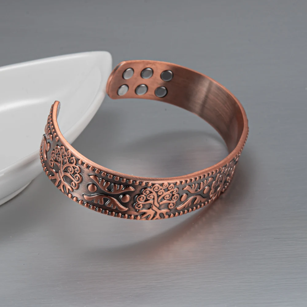 Vinterly Pure Copper Bracelets Vintage Viking Yggdrasil 15mm Adjustable Cuff Bangles Health Energy High Magnet Jewelry Resizable