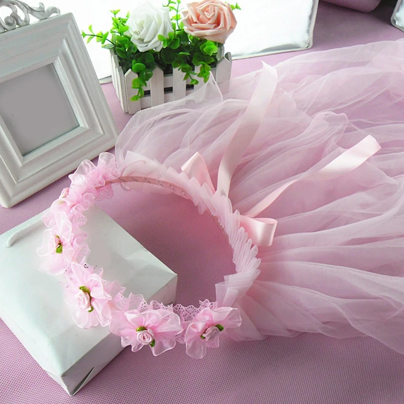 Bridal Veil Flower Girls Veil Headpieces with Pleated Flower Crown Wedding Ring Bearer Veil Long Tulle Bride Wedding Party Supplies