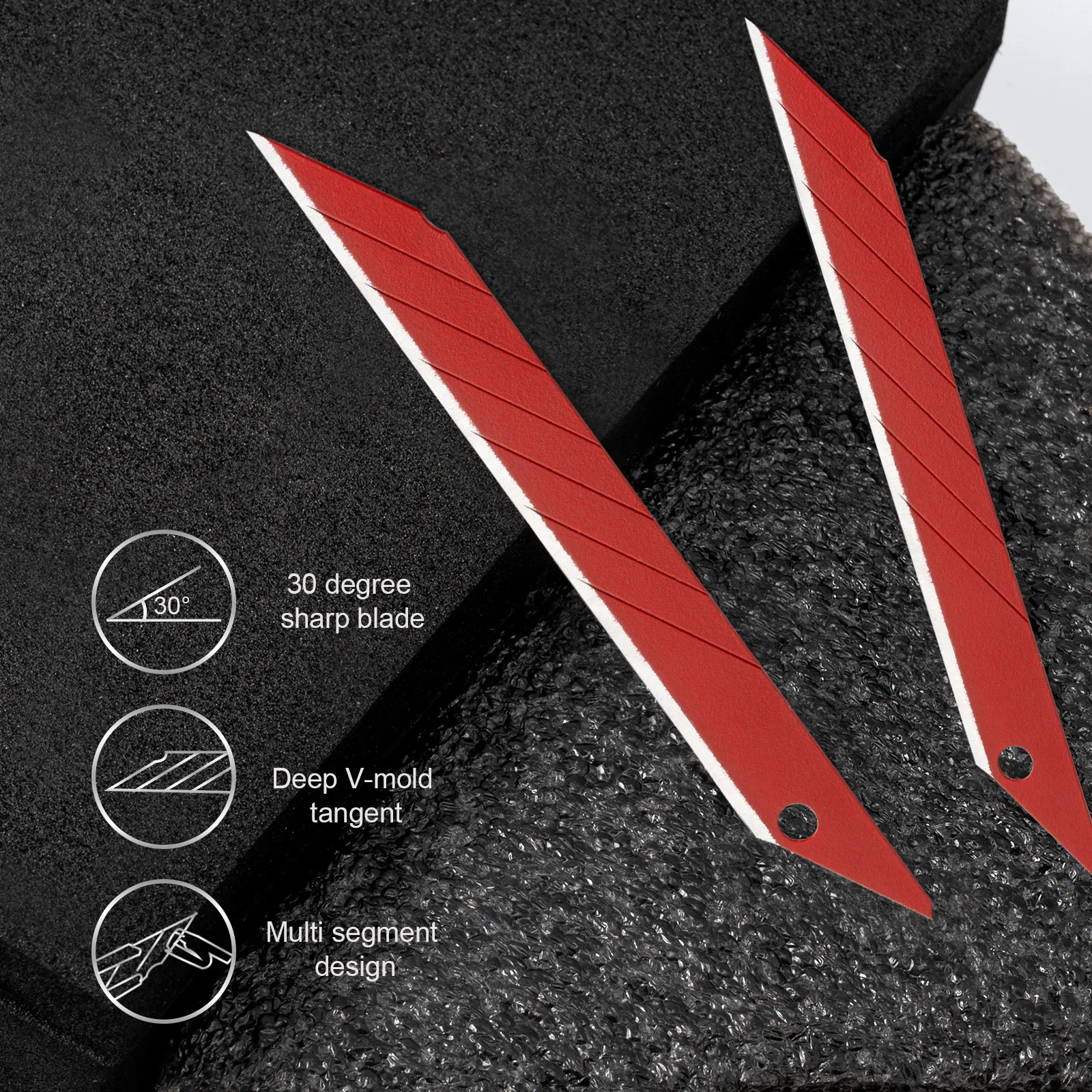 FOSHIO 30 Degree Red/Blue Anti-Rust Coated Utility Cutter Blade Refill 9mm Snap Off Cutting Knife Replacement Carbon Steel Blade 5