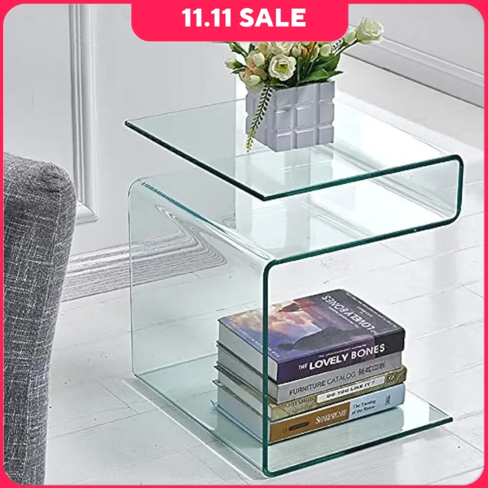Glass Nightstand,Side Table,S-Shaped End Table for Living Room,Bedside Table for Bedroom