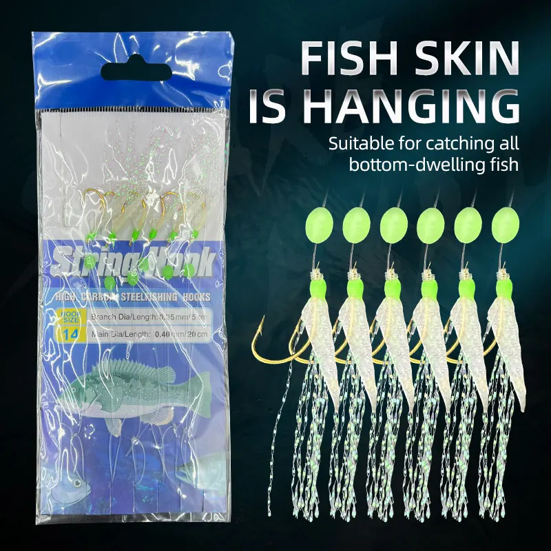 Hooks Luminous Sabiki Rigs Saltwater Real Fish Skin String Hook
