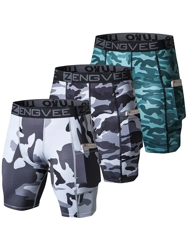 ZengVee 3pcs Men's Camo Compression Shorts with Pocket For Gym Swimming Yoga Climbing Cycling Running compression shorts sports shorts yoga shorts
