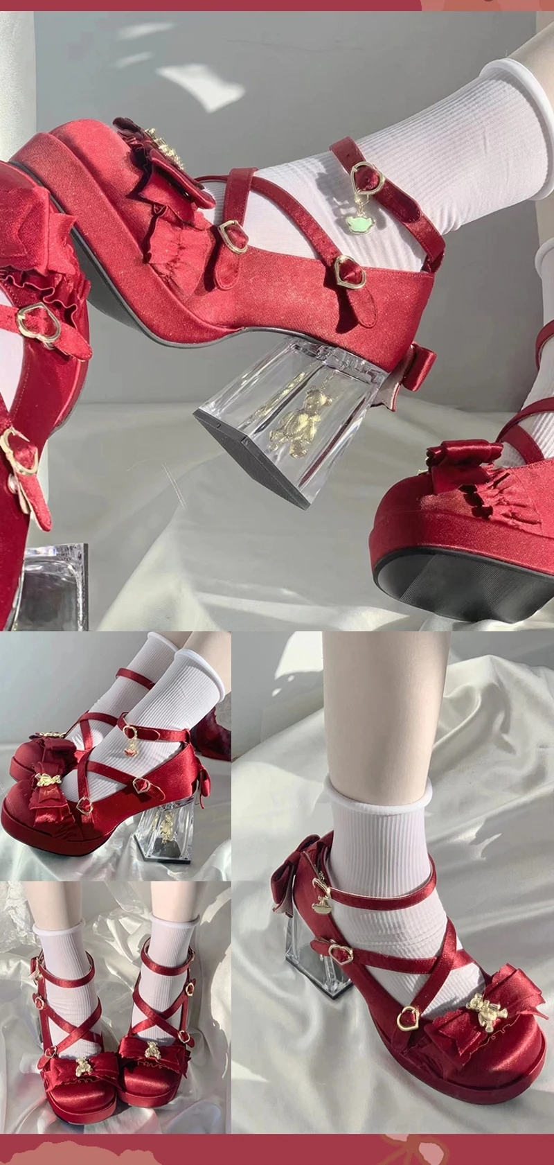 Girls sweet round red bow Platform lolita Shoes for girls High Heel LoliShoes 6