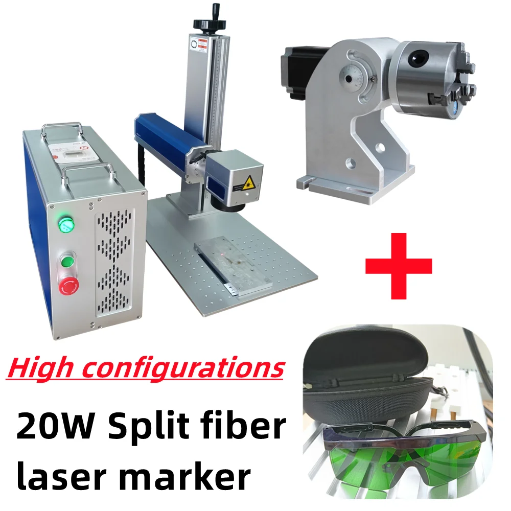 

Free shipping!High configurations 20W split fiber laser marking machine with rotary axis for bird ring/metal/plastic marking