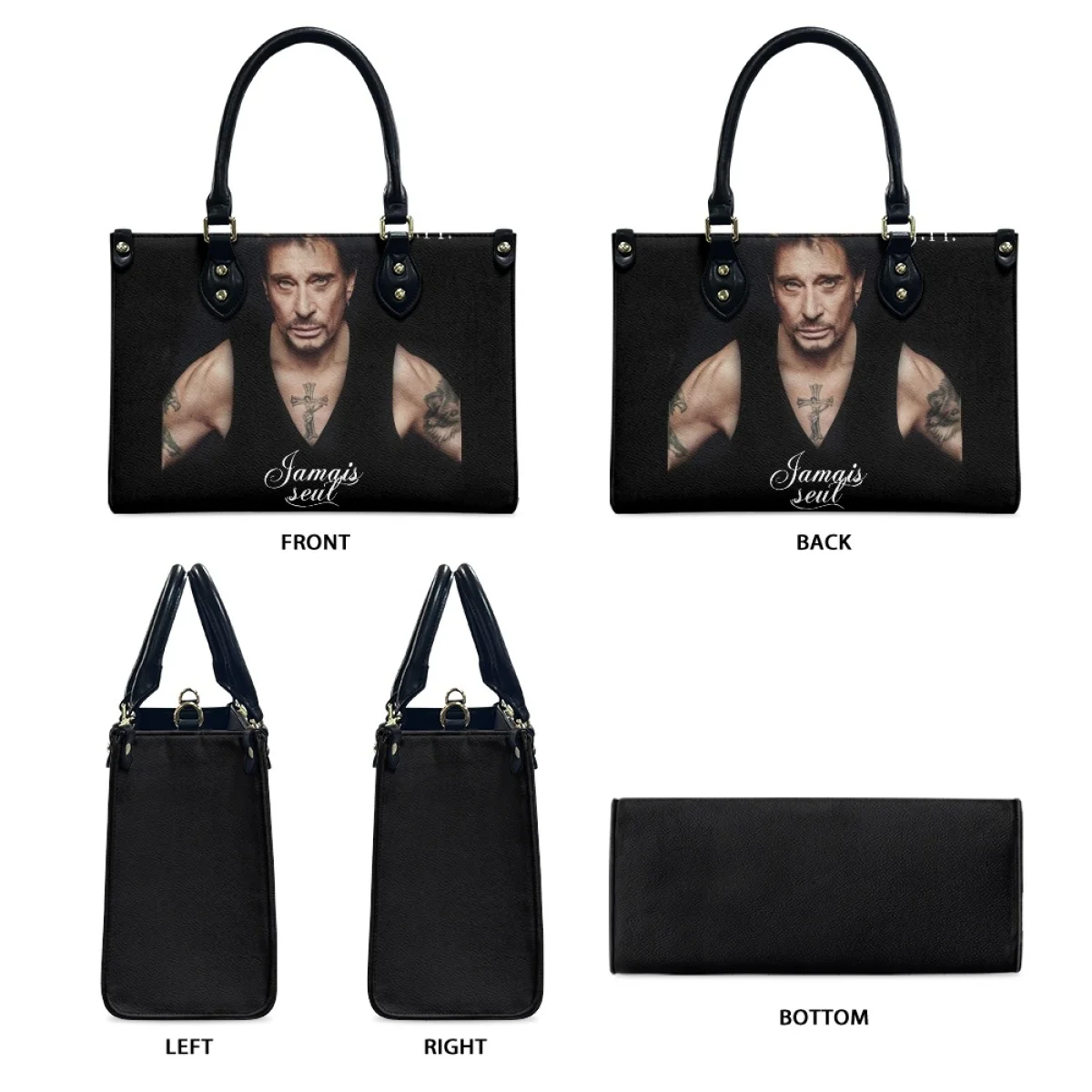 Women's Handbags Fans Gift Johnny Hallyday Rock Singer Print Luxury PU Leather Totes Large Capacity Shoulder Bag for Youth Girls