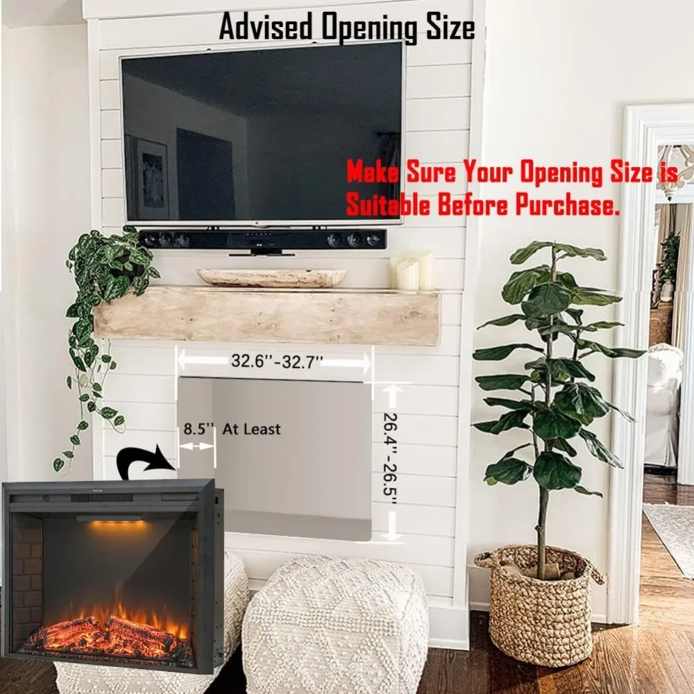 Electric Fireplace Insert, Retro Recessed Fireplace Heater with Fire Cracking Sound, Remote Control & Timer, 750/1500W 6