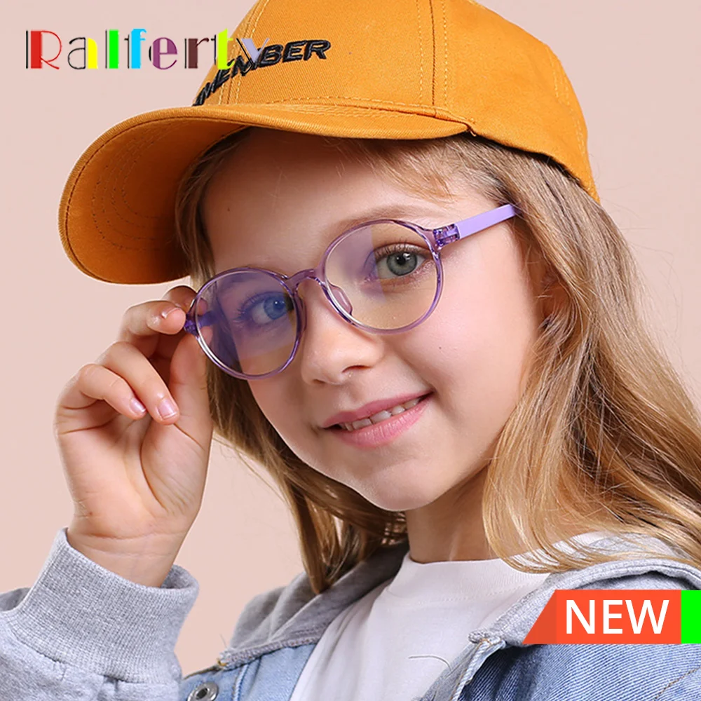 

Ralferty Round Eyeglass Frames For Kids Children Girl Child Flexible TR90 Anti Blue Light Eye Glasses 0 Diopter Optic Frame