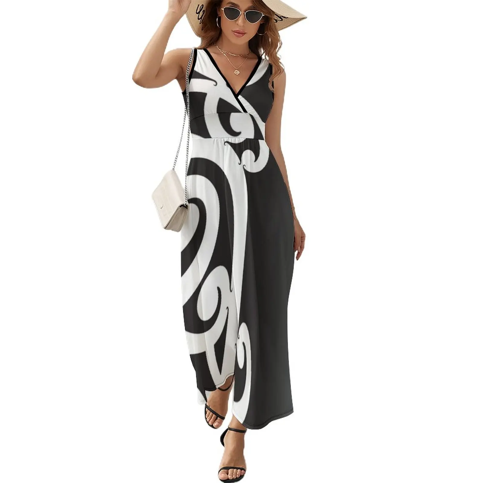 Black and White Layered Maori Koru Design Sleeveless Dress dresses women summer 2023 evening dresses ladies