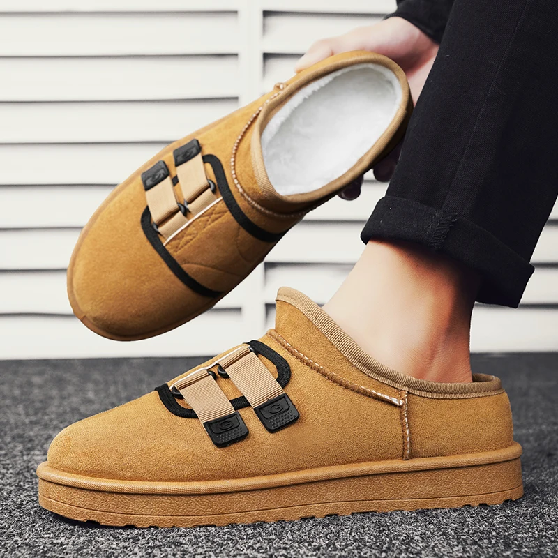 Men's Winter Semi-flip-flops Thickened Velvet Outdoor  Cotton Shoes 3