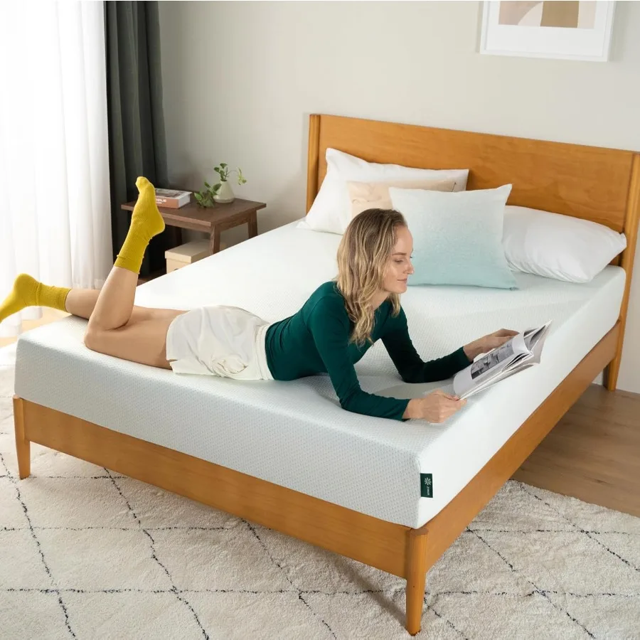 8 Inch Short Queen Green Tea Memory Foam Mattress [New Version] Fiberglass free Medium Firm Feel Zoned Pressure Relief Certifie