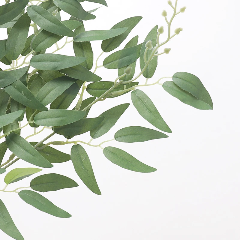 Description Picture 6 of item5 Branches Artificial Willow Bouquet Silk Fake Green Leaves Wedding Backdrop Christmas Decor Faux Foliage Jungle Party Plants