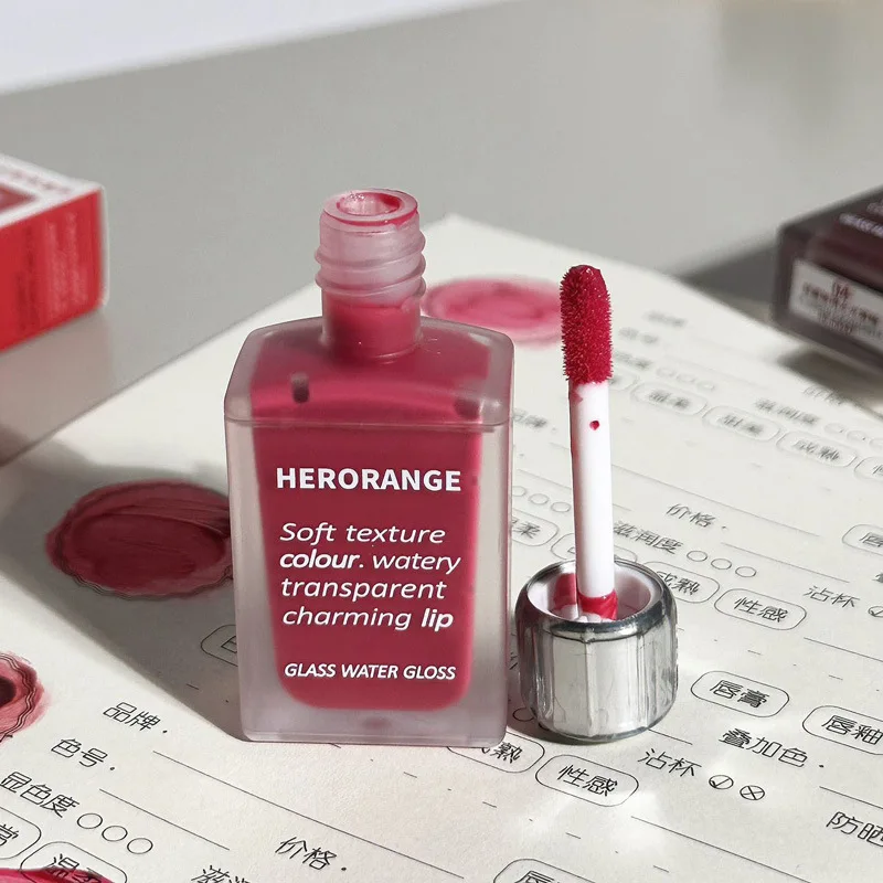 Lightly Glass Water Gloss Herorange Lip Glaze Mirror Moisturizing Plump Lips Not Easy To Stick To The Cup Long-Lasting Makeup lip gloss lip glaze