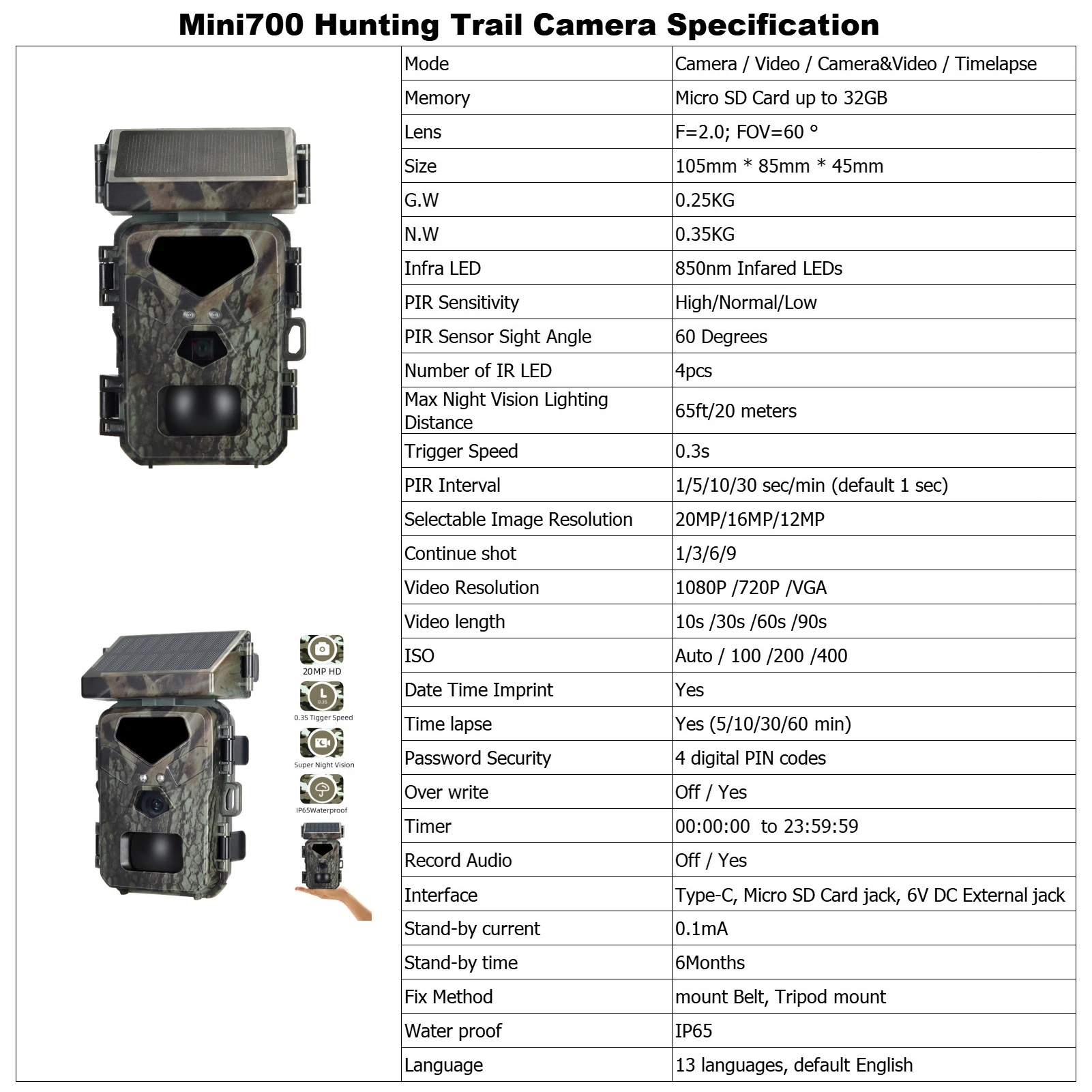20MP/1080P Hunting Camera 0.3s Trigger Speed Night Vision Motion Activated Trail  Camouflage Camera for Hunting
