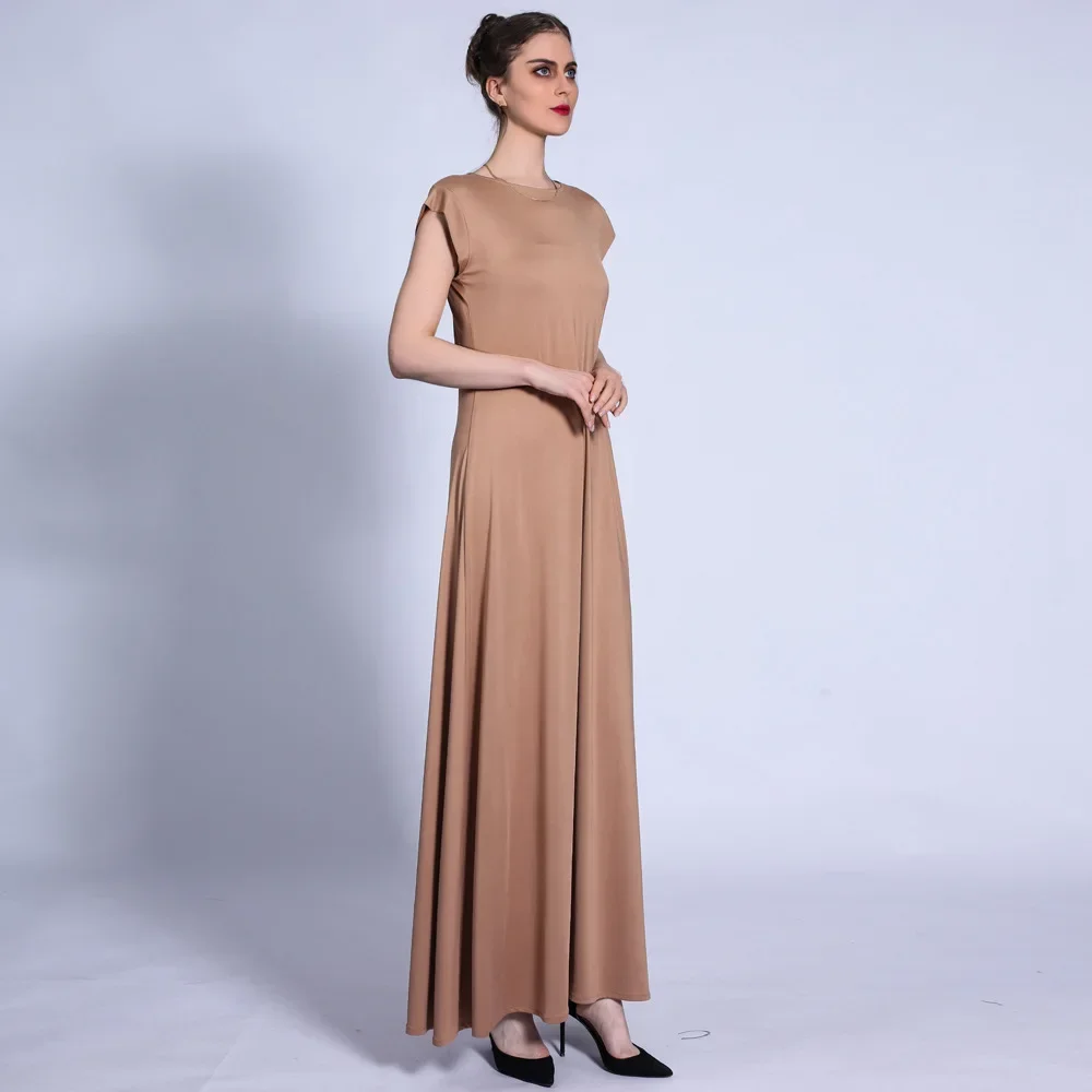 White Muslim Under Abaya Inner Dress Modest Sleeveless Slip Dresses for Women Islam Clothing Abayas Dubai Turkey Ramadan Outfit