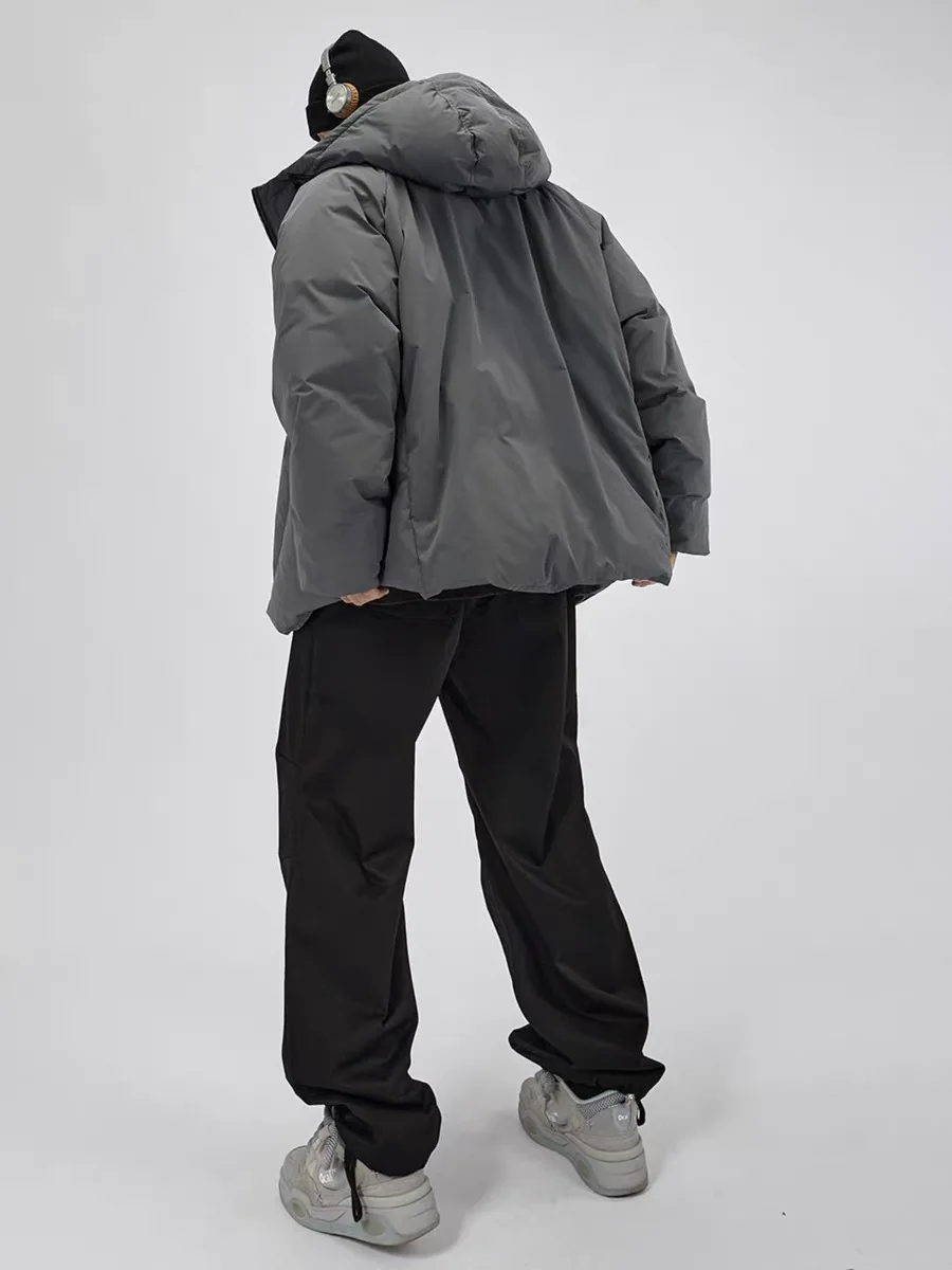 Winter Men Down Jacket New Thicken Solid Color Simple Versatile Male Coat Long Sleeve Hooded Sport Loose Casual Man Outerwear