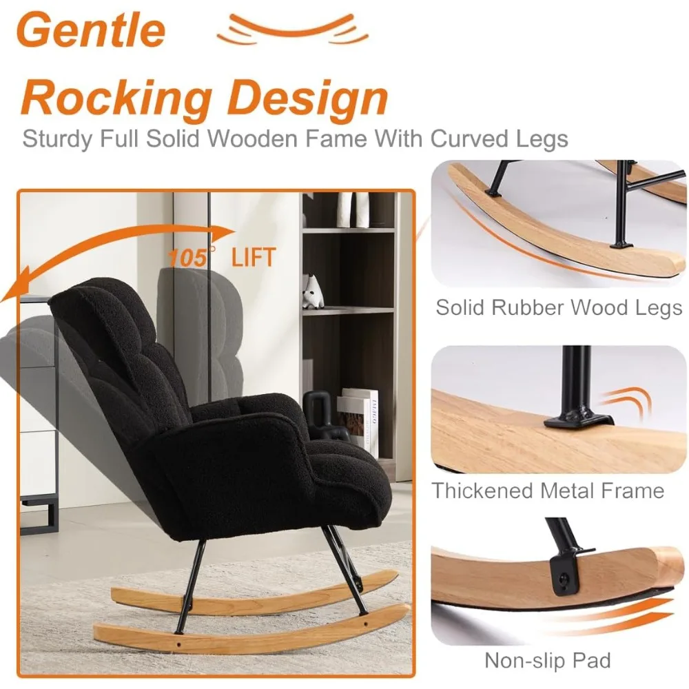 nursery glider rocking chair with ottoman, upholstered teddy glider rocker for nursery(2pcs/set), rocking reading black glider c