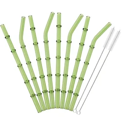 Eco - Friendly Bamboo - Style Reusable Glass Straw Set with Cleaning Brush - Green (8pcs)