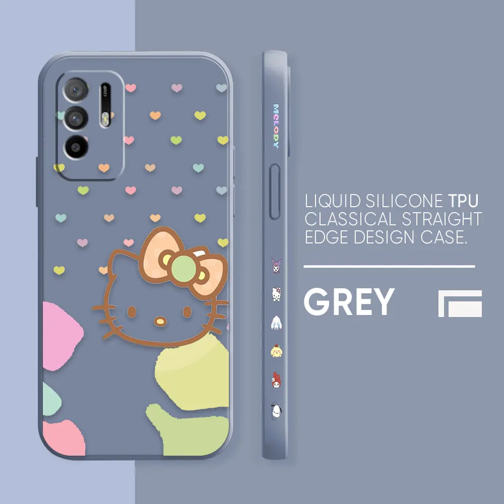 thumbnail image 1 of Funda para OPPO A52 A54 A55 A57 A59 A93 A83 A92S A93S 4G 5G A16 Color Simple funda de silicona líquida arte lineal Hello k-kitty Cat, 1 of 5