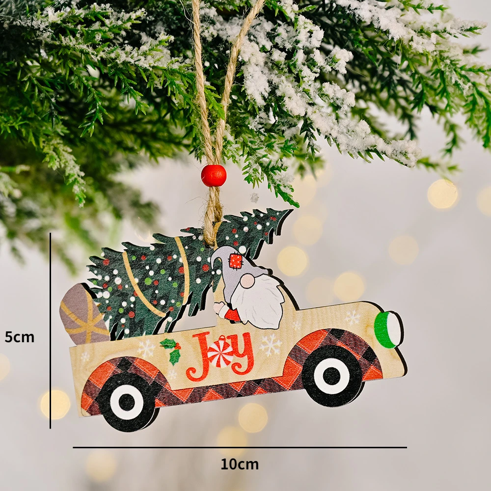 thumbnail image 1 of Colgante de madera de Navidad con patrón de coche de Papá Noel, adornos colgantes para árbol de Navidad, decoraciones navideñas para el hogar, regalo de Navidad, Año Nuevo 2023, 1 of 5