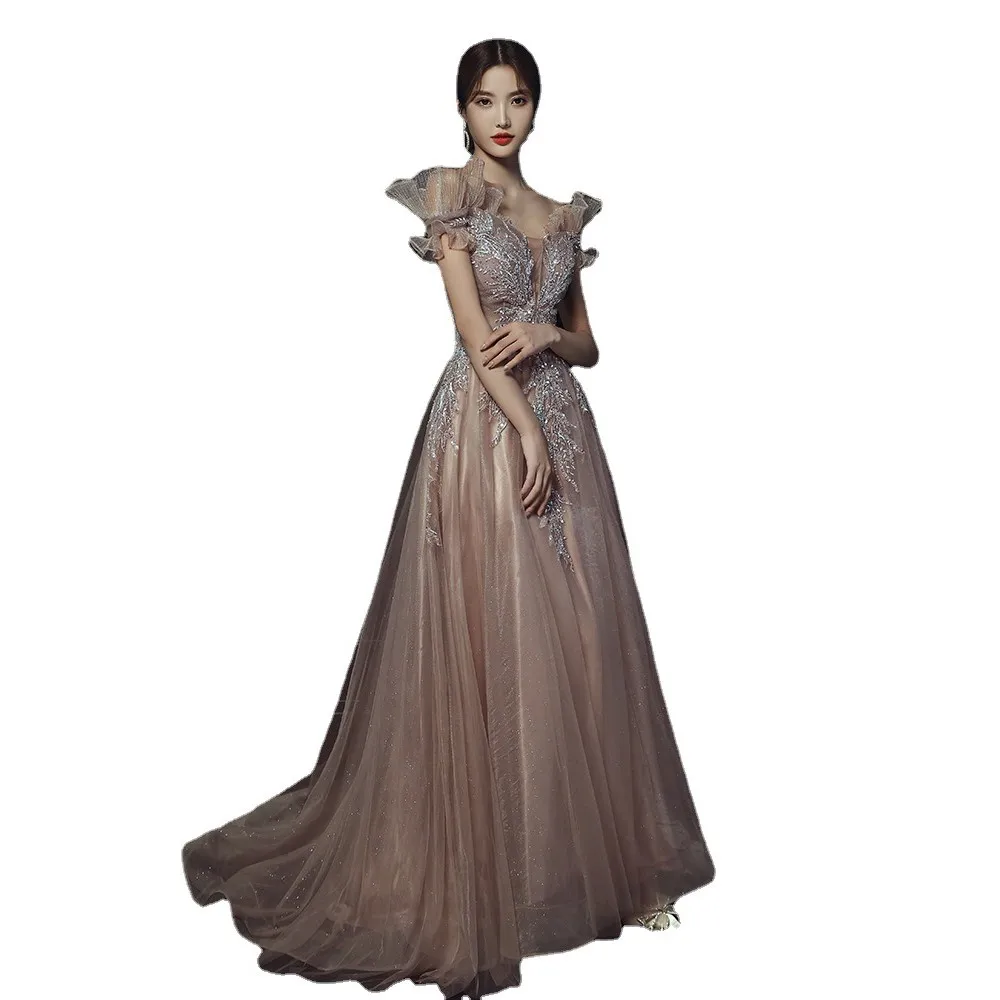 

Hong Hu Formal Evening Dress for Women New Banquet Host Celebrity Elegant Slim Fit 18 Gown Debut