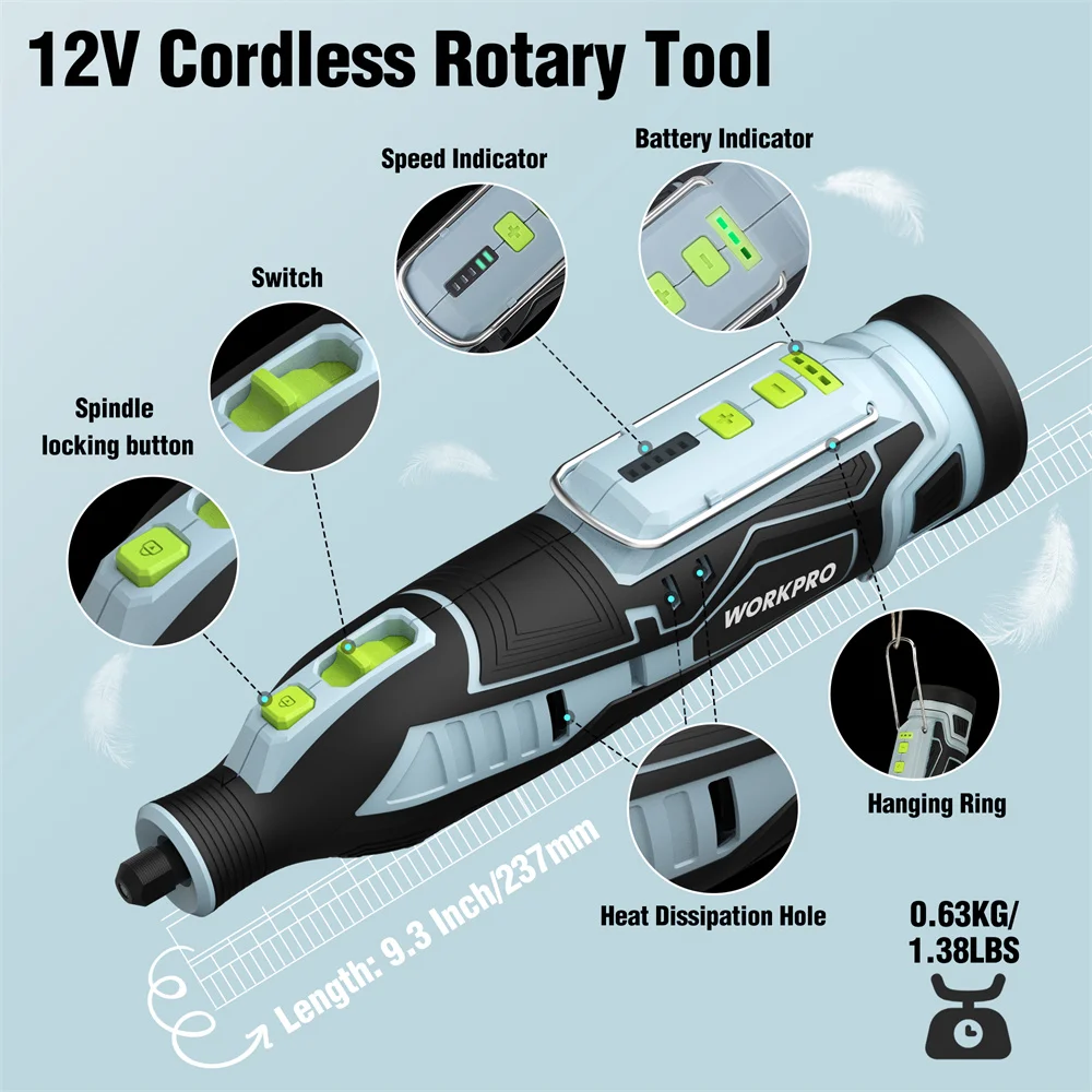 WORKPRO 12V Cordless Rotary Tool Kit Woodworking Engraving Polishing Pen DIY For Jewelry Metal Glass Mini Wireless Drill 4