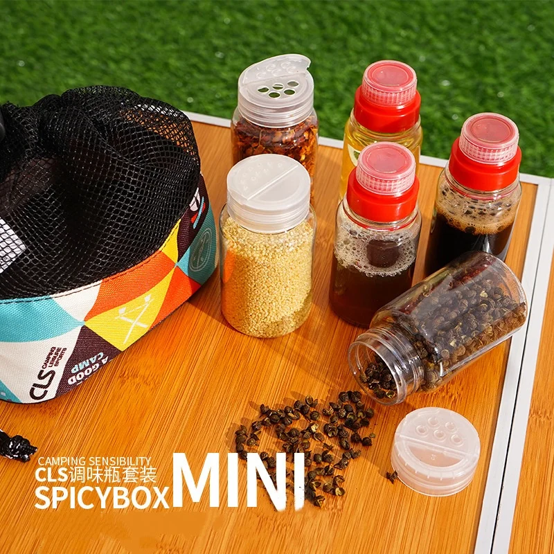 6 개/몫 조미료 항아리 보관 가방 캠핑 조미료 병 세트 컨테이너 피크닉 바베큐 용 캠핑 용품