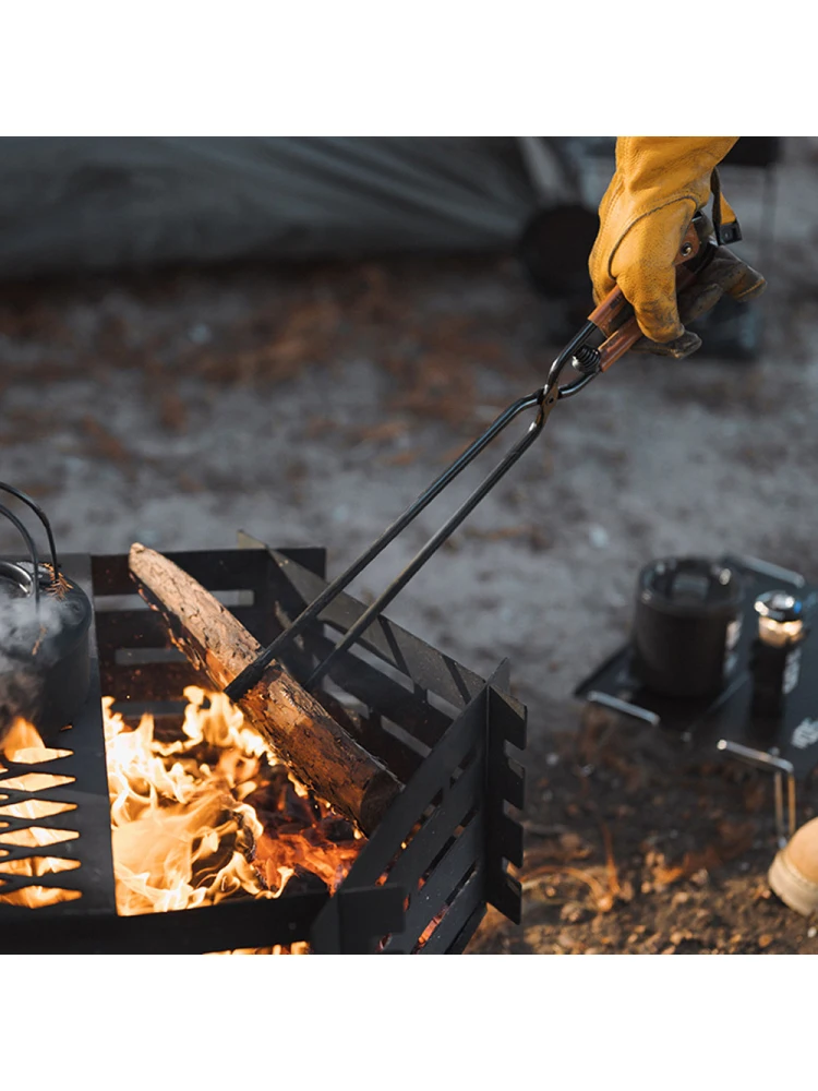 Kohlenstoffs tahl Holzkohle zange Camping Lagerfeuer Grill Brennholz Clip Werkzeug Öfen Feuer Holzkohle Zange Leder griff Brennholz klemme – Detail 9