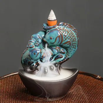 Creative Lucky Fish Ceramic Handicraft Home Ornaments Waterfall Backflow Incense Burner Incense Stick Holder (Without Incense) 1