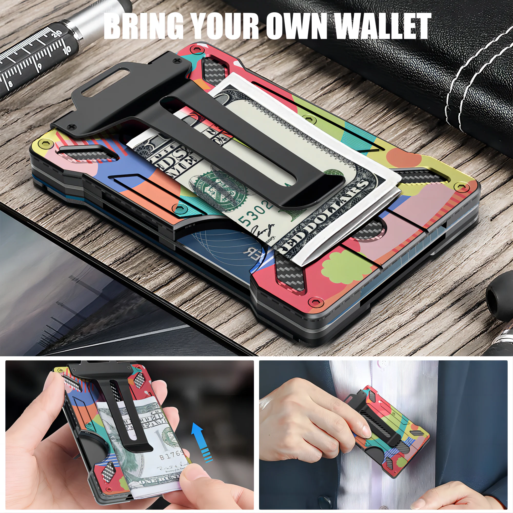 Slim Minimalist Wallet For Men - RFID Blocking Aluminum Card Holder With Money Clip & ID Window (Holds 15 Cards)