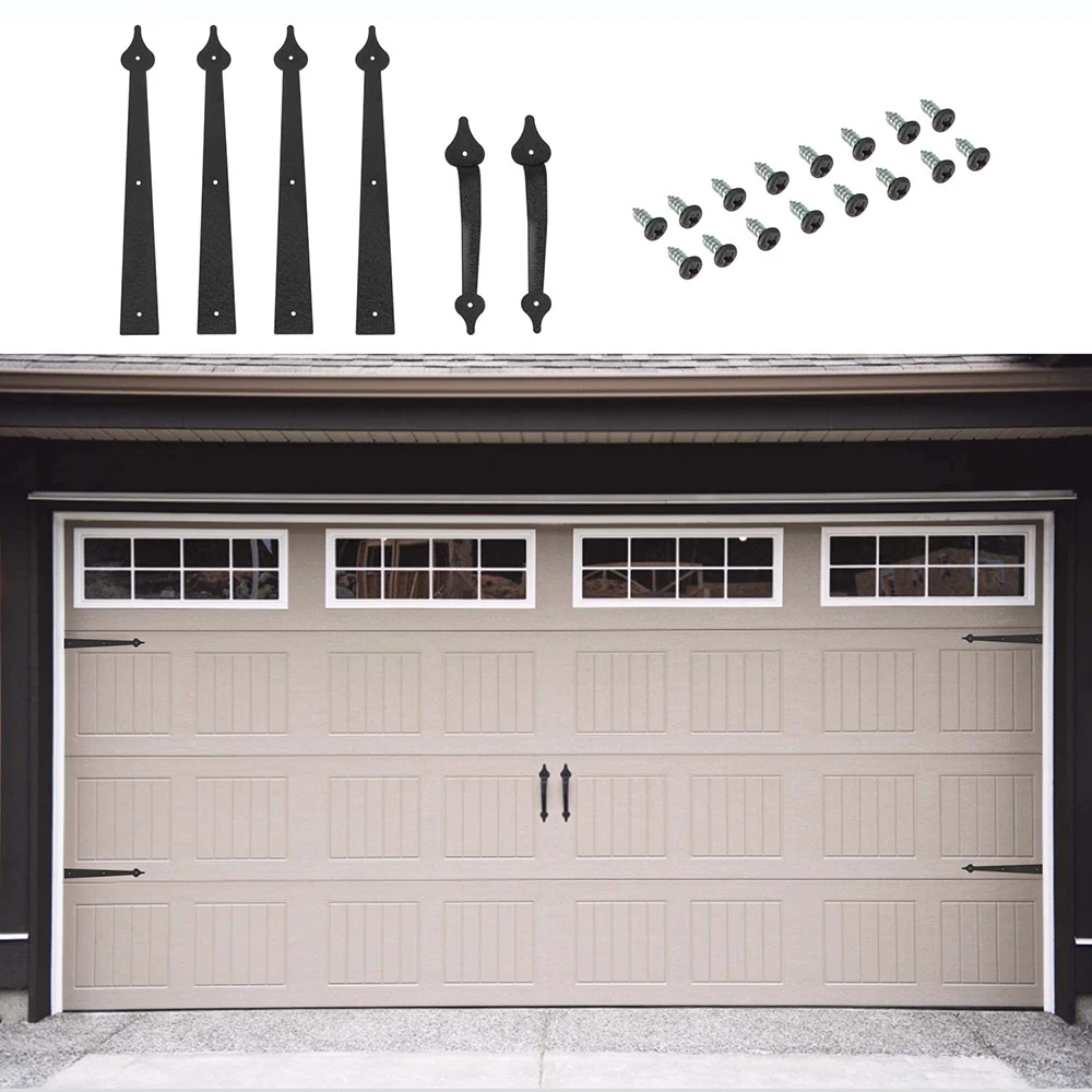 Garage Door Hardware LWZH Metal Gate Door House Hinge Handle Set Decorative Garage Door Carriage Accents Hardware 2 Handles 4 Hinges