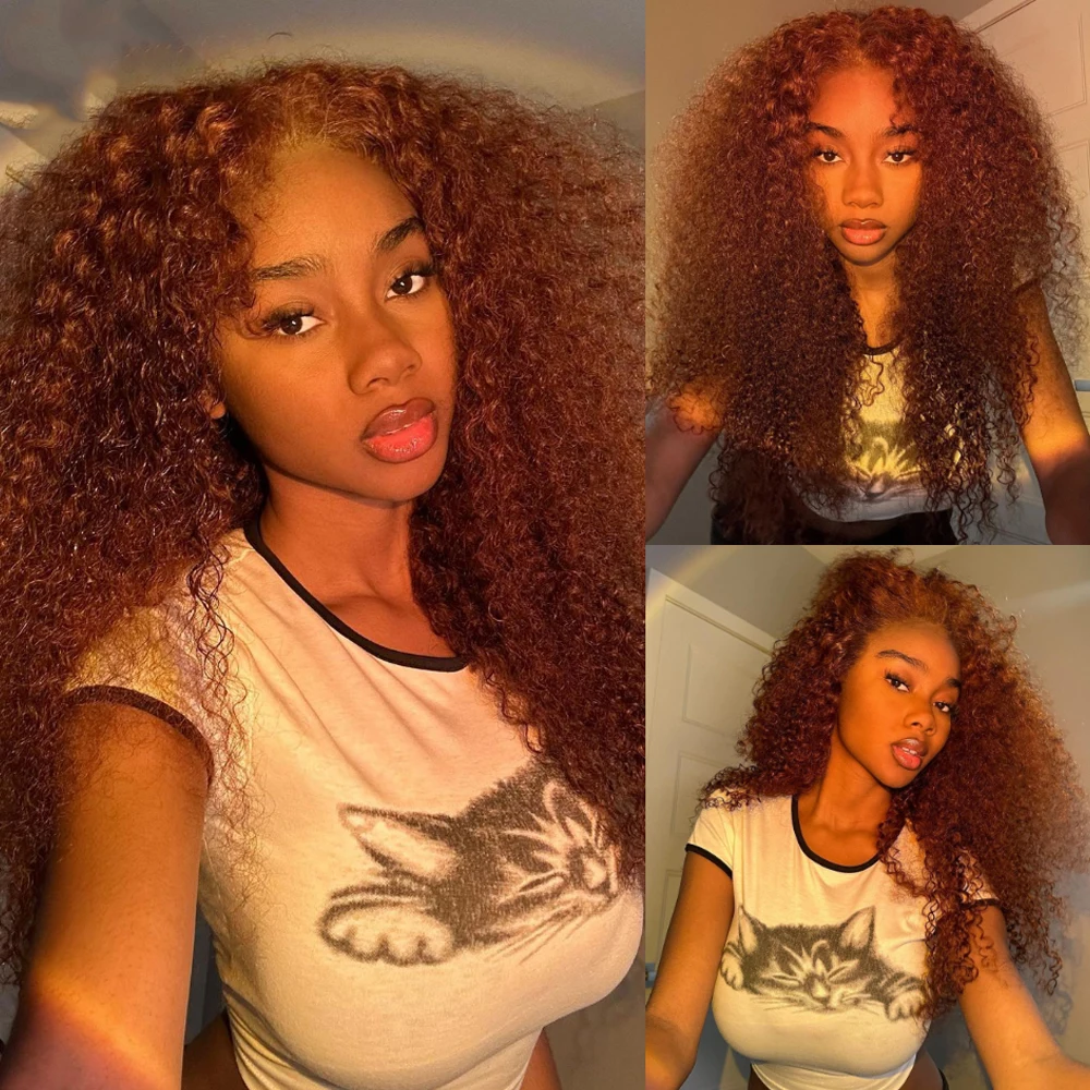 Reddish Brown Curly Wigs 13x4 Lace Front Wig Remy Glueless Wigs Human Hair For Women